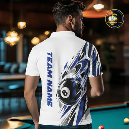 Custom Royal Blue 8 Ball Billiard Team Men Polo Shirt, Billiard League Jersey IPHW12499