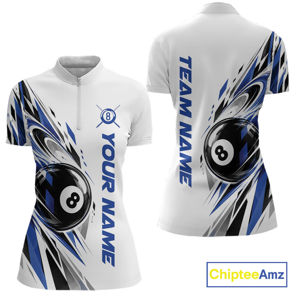 Custom Royal Blue 8 Ball Billiard Team Women Quarter-Zip Shirt, Billiard League Jersey IPHW12499