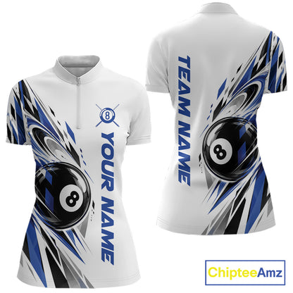 Custom Royal Blue 8 Ball Billiard Team Women Quarter-Zip Shirt, Billiard League Jersey IPHW12499