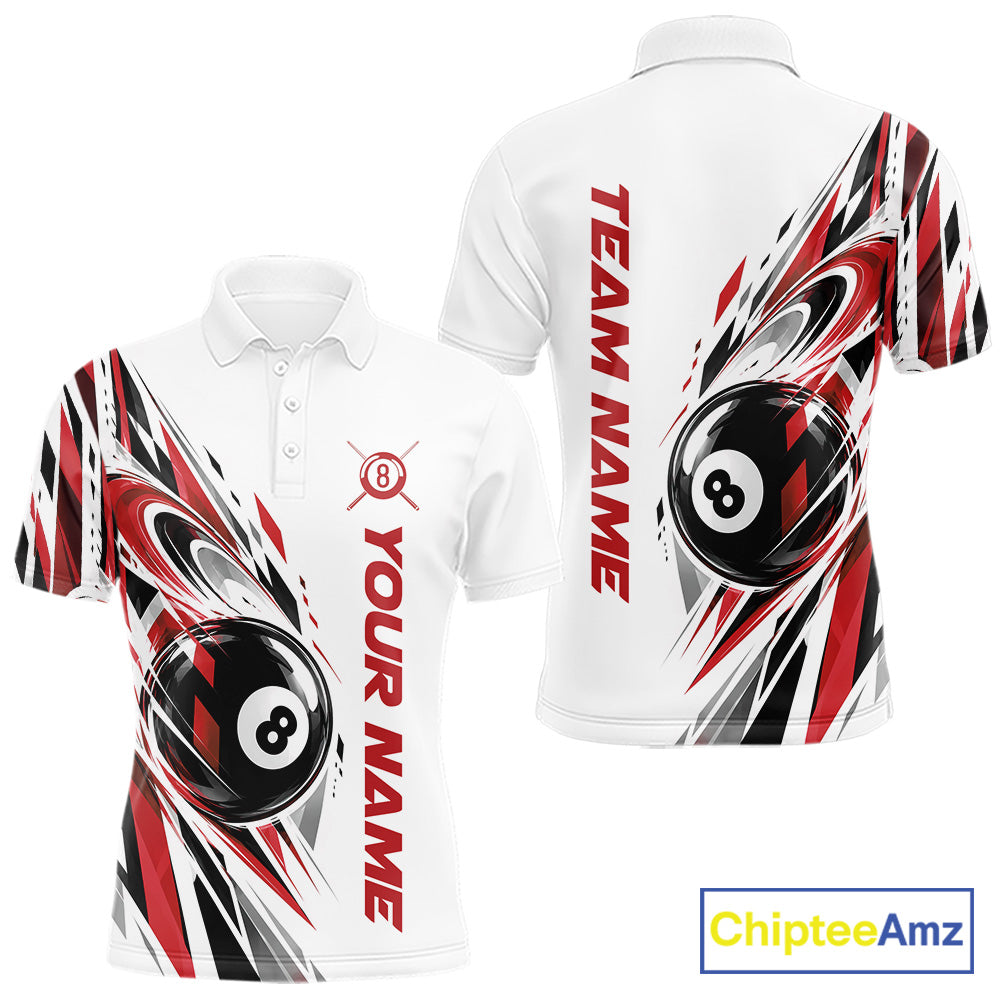 Custom Red 8 Ball Billiard Team Men Polo Shirt, Billiard League Jersey IPHW12500