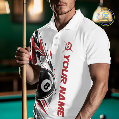 Custom Red 8 Ball Billiard Team Men Polo Shirt, Billiard League Jersey IPHW12500