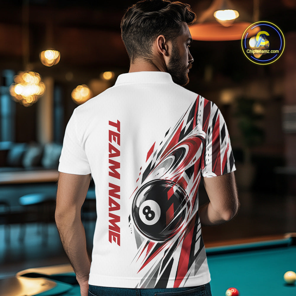 Custom Red 8 Ball Billiard Team Men Polo Shirt, Billiard League Jersey IPHW12500