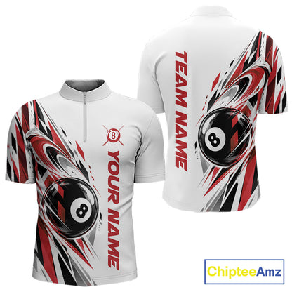 Custom Red 8 Ball Billiard Team Men Quarter Zip Shirt, Billiard League Jersey IPHW12500