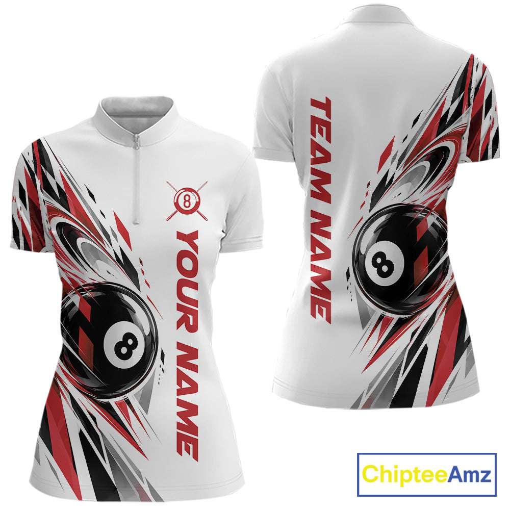 Custom Red 8 Ball Billiard Team Women Quarter-Zip Shirt, Billiard League Jersey IPHW12500