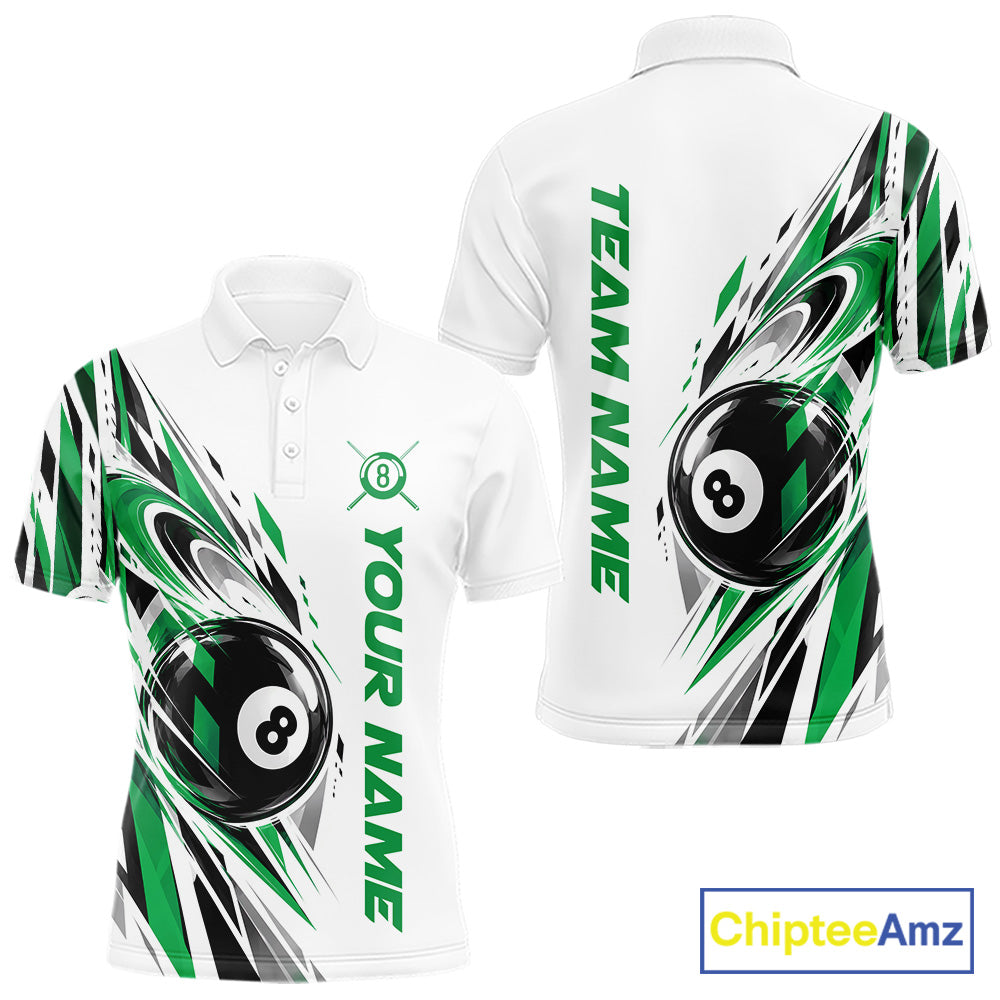 Custom Green 8 Ball Billiard Team Men Polo Shirt, Billiard League Jersey IPHW12501