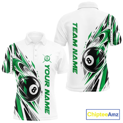 Custom Green 8 Ball Billiard Team Men Polo Shirt, Billiard League Jersey IPHW12501