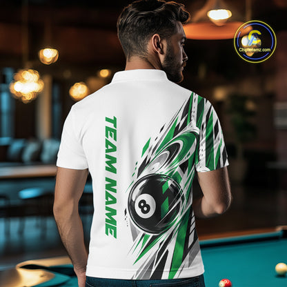 Custom Green 8 Ball Billiard Team Men Polo Shirt, Billiard League Jersey IPHW12501