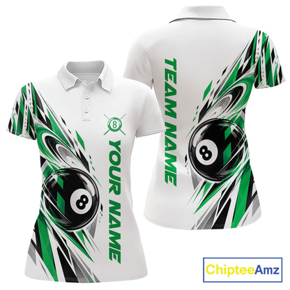 Custom Green 8 Ball Billiard Team Women Polo Shirt, Billiard League Jersey IPHW12501