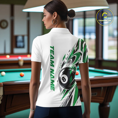 Custom Green 8 Ball Billiard Team Women Polo Shirt, Billiard League Jersey IPHW12501