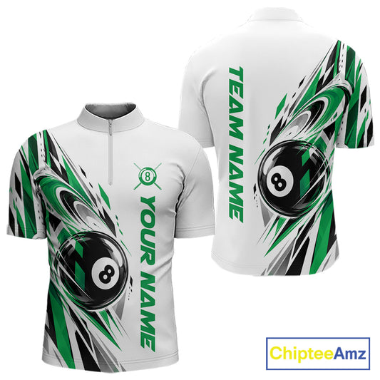 Custom Green 8 Ball Billiard Team Men Quarter Zip Shirt, Billiard League Jersey IPHW12501