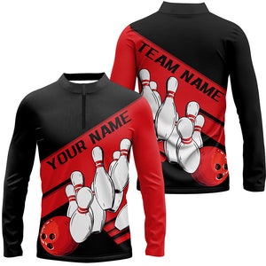 Black And Red Custom Bowling Shirts For Men, Bowling League Shirt Bowling Team Uniform IPHW7919