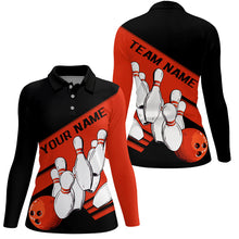 Load image into Gallery viewer, Black And Orange Custom Bowling Shirts For Women, Bowling League Shirt Bowling Team Uniform IPHW7920