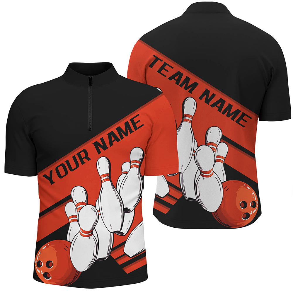 Black And Orange Custom Bowling Shirts For Men, Bowling League Shirt Bowling Team Uniform IPHW7920