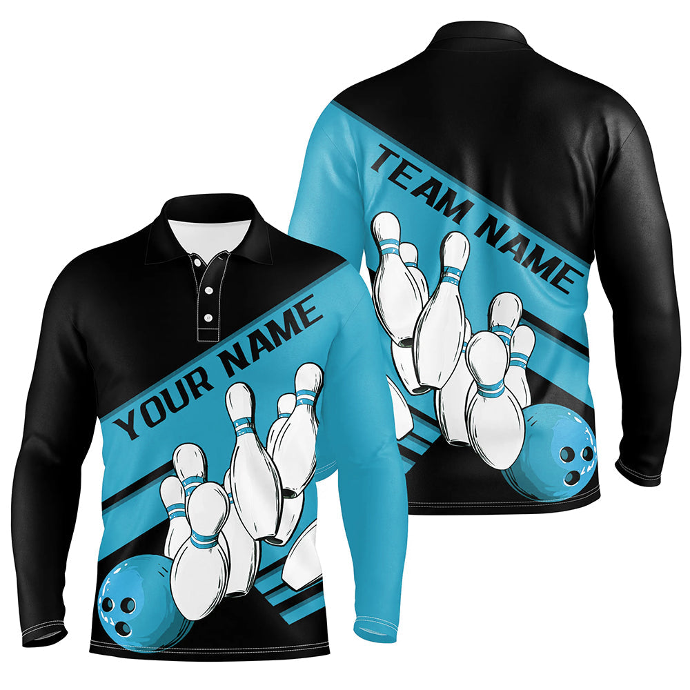 Black And Blue Custom Bowling Shirts For Men, Bowling League Shirt Bowling Team Uniform IPHW7921