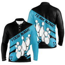 Load image into Gallery viewer, Black And Blue Custom Bowling Shirts For Men, Bowling League Shirt Bowling Team Uniform IPHW7921