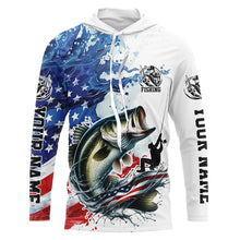 Load image into Gallery viewer, Personalized American Flag Bass Long Sleeve Fishing Shirts, Patriotic Bass Fishing Jerseys IPHW6048