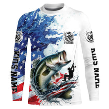 Load image into Gallery viewer, Personalized American Flag Bass Long Sleeve Fishing Shirts, Patriotic Bass Fishing Jerseys IPHW6048