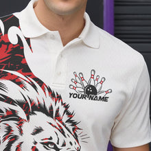 Load image into Gallery viewer, Custom Red Camo Lion Bowling Team Polo Shirts For Men, Lion Bowling League Shirt IPHW8855
