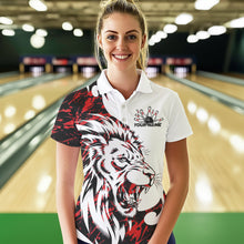 Load image into Gallery viewer, Custom Red Camo Lion Bowling Team Polo Shirts For Women, Lion Bowling League Shirt IPHW8855