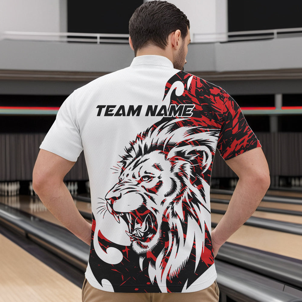 Custom Red Camo Lion Bowling Team Quarter-Zip Shirts For Men, Lion Bowling League Shirt IPHW8855