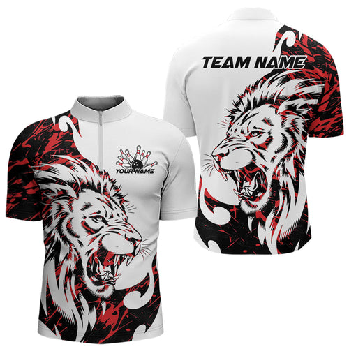 Custom Red Camo Lion Bowling Team Quarter-Zip Shirts For Men, Lion Bowling League Shirt IPHW8855
