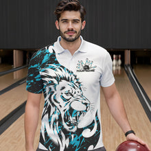 Load image into Gallery viewer, Custom Blue Camo Lion Bowling Team Polo Shirts For Men, Lion Bowling League Shirt IPHW8856