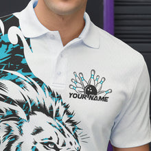Load image into Gallery viewer, Custom Blue Camo Lion Bowling Team Polo Shirts For Men, Lion Bowling League Shirt IPHW8856