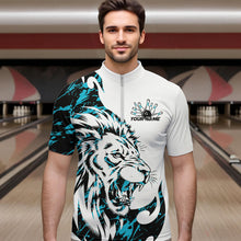 Load image into Gallery viewer, Custom Blue Camo Lion Bowling Team Quarter-Zip Shirts For Men, Lion Bowling League Shirt IPHW8856