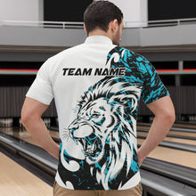Load image into Gallery viewer, Custom Blue Camo Lion Bowling Team Quarter-Zip Shirts For Men, Lion Bowling League Shirt IPHW8856