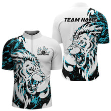 Load image into Gallery viewer, Custom Blue Camo Lion Bowling Team Quarter-Zip Shirts For Men, Lion Bowling League Shirt IPHW8856
