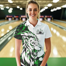 Load image into Gallery viewer, Custom Green Camo Lion Bowling Team Polo Shirts For Women, Lion Bowling League Shirt IPHW8857