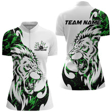 Load image into Gallery viewer, Custom Green Camo Lion Bowling Team Quarter-Zip Shirts For Women, Lion Bowling League Shirt IPHW8857