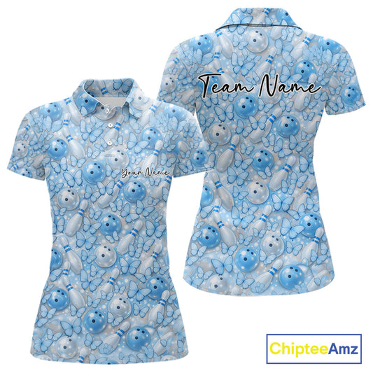 Custom Purple Butterfly Bowling Women Polo Shirt, Ladies Bowlers Outfit IPHW10933