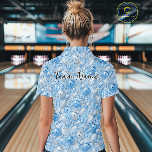Custom Purple Butterfly Bowling Women Polo Shirt, Ladies Bowlers Outfit IPHW10933