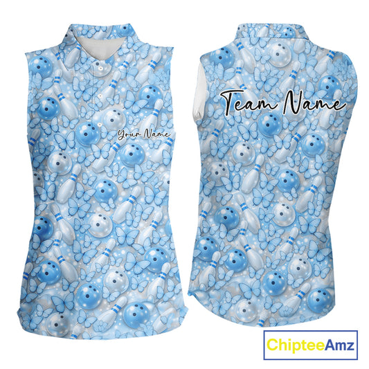 Custom Purple Butterfly Bowling Women Sleeveless Polo Shirt, Ladies Bowlers Outfit IPHW10933