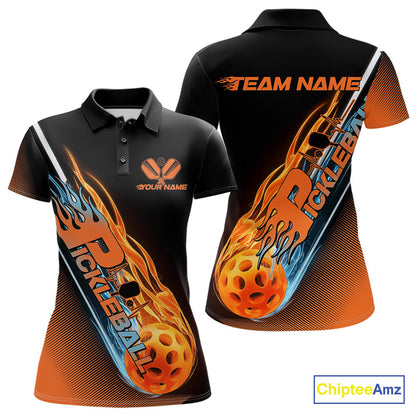 Custom Ice And Fire Pickleball Shirt, Flame Pickleball Polo Team Shirts For Women IPHW9337