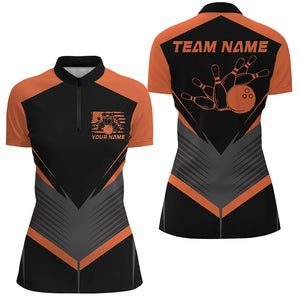 Black And Orange Custom Vintage Ladies Bowling Shirts, Classic Bowling League Shirt IPHW7703