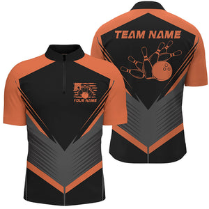 Black And Orange Custom Vintage Bowling Shirts For Men, Classic Bowling League Shirt For Team IPHW7703