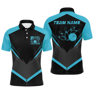 Black And Blue Custom Vintage Bowling Shirts For Men, Classic Bowling League Shirt For Team IPHW7705