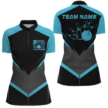 Load image into Gallery viewer, Black And Blue Custom Vintage Ladies Bowling Shirts, Classic Bowling League Shirt For Team IPHW7705