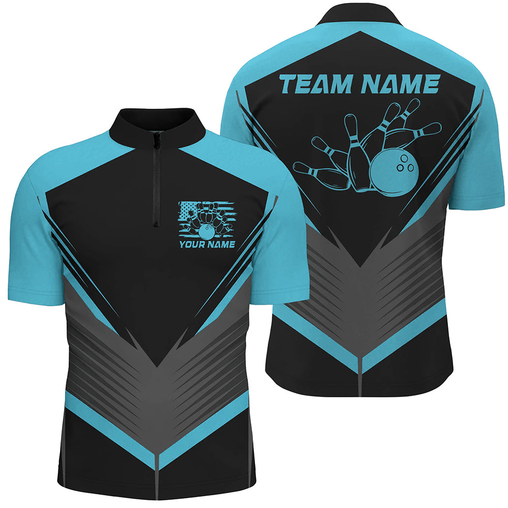 Black And Blue Custom Vintage Bowling Shirts For Men, Classic Bowling League Shirt For Team IPHW7705