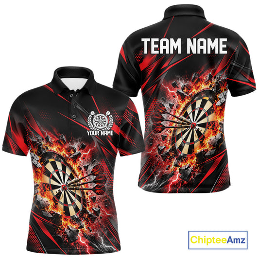 Custom Red Flame And Thunder Lightning Dartboard Matching Dart Team Polo Shirt For Men IPHW12543