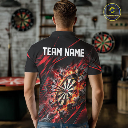 Custom Red Flame And Thunder Lightning Dartboard Matching Dart Team Polo Shirt For Men IPHW12543