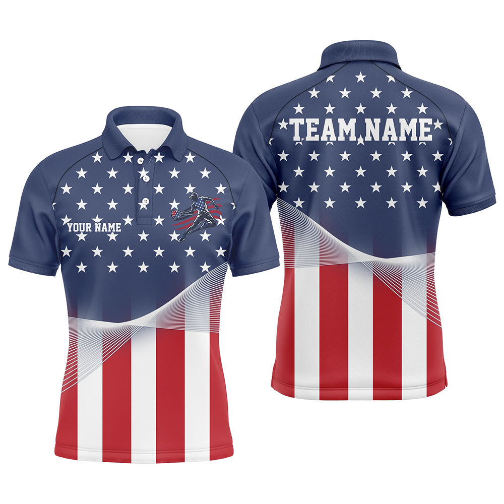 Custom American Flag Patriotic Pickleball Polo Shirts For Men, US Pickleball League Shirt IPHW8126