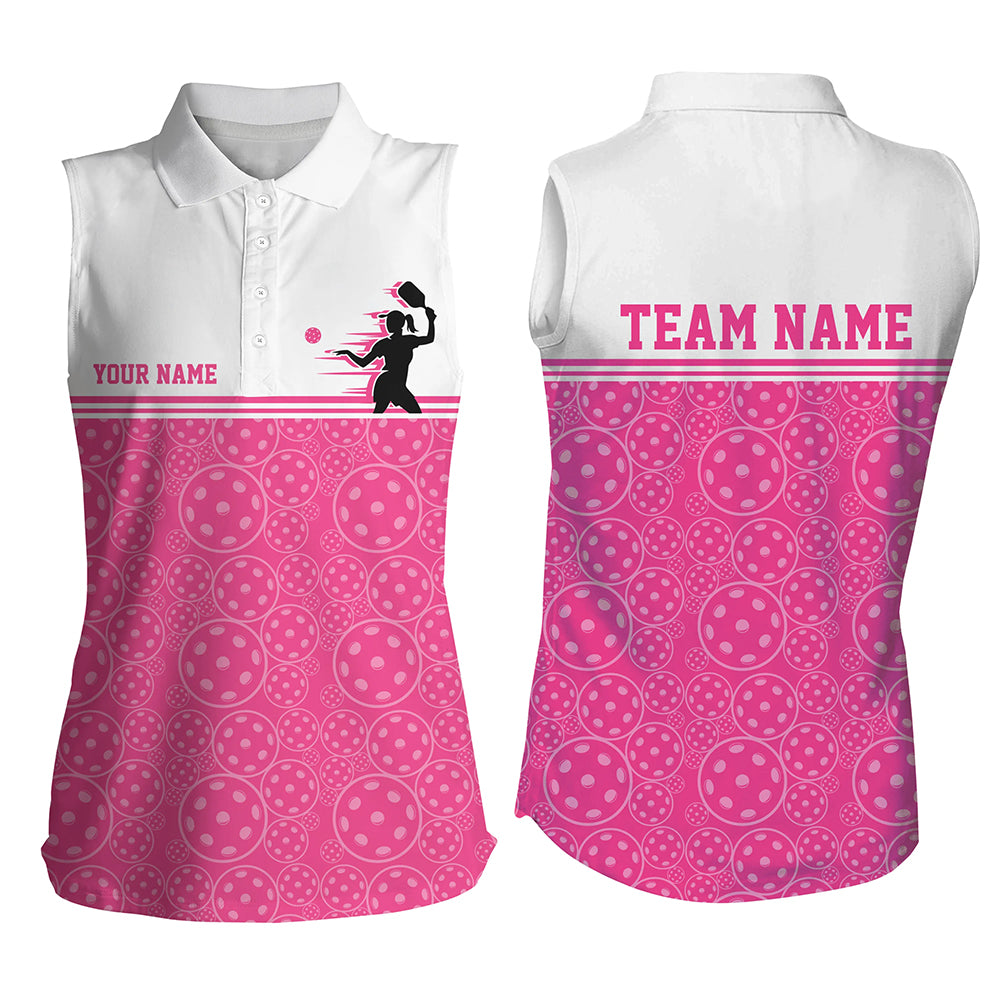 Custom Pink Pickleball Women's Sleeveless Polo Shirts, Pickleball Pattern Ladies Team Uniform IPHW8132