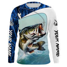 Load image into Gallery viewer, Personalized Largemouth Bass Long Sleeve Tournament Fishing Shirts, Bass Fishing Jerseys | Blue Camo IPHW5761