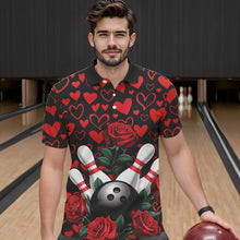 Load image into Gallery viewer, Black And Red Heart Theme Custom Valentines Bowling Polo Shirt For Men, Couple Bowling Shirt IPHW8356