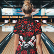 Load image into Gallery viewer, Black And Red Heart Theme Custom Valentines Bowling Polo Shirt For Women, Couple Bowling Shirt IPHW8356