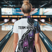 Load image into Gallery viewer, Pink Purple Blue Flame Ball Custom Bowling Team Women Polo Shirt, Fire Bowling League Shirt IPHW8864