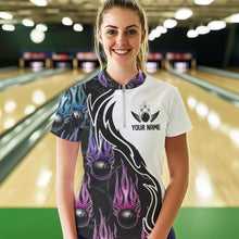 Load image into Gallery viewer, Pink Purple Blue Flame Ball Custom Bowling Women Quarter-Zip Shirts, Bowling League Shirt IPHW8864